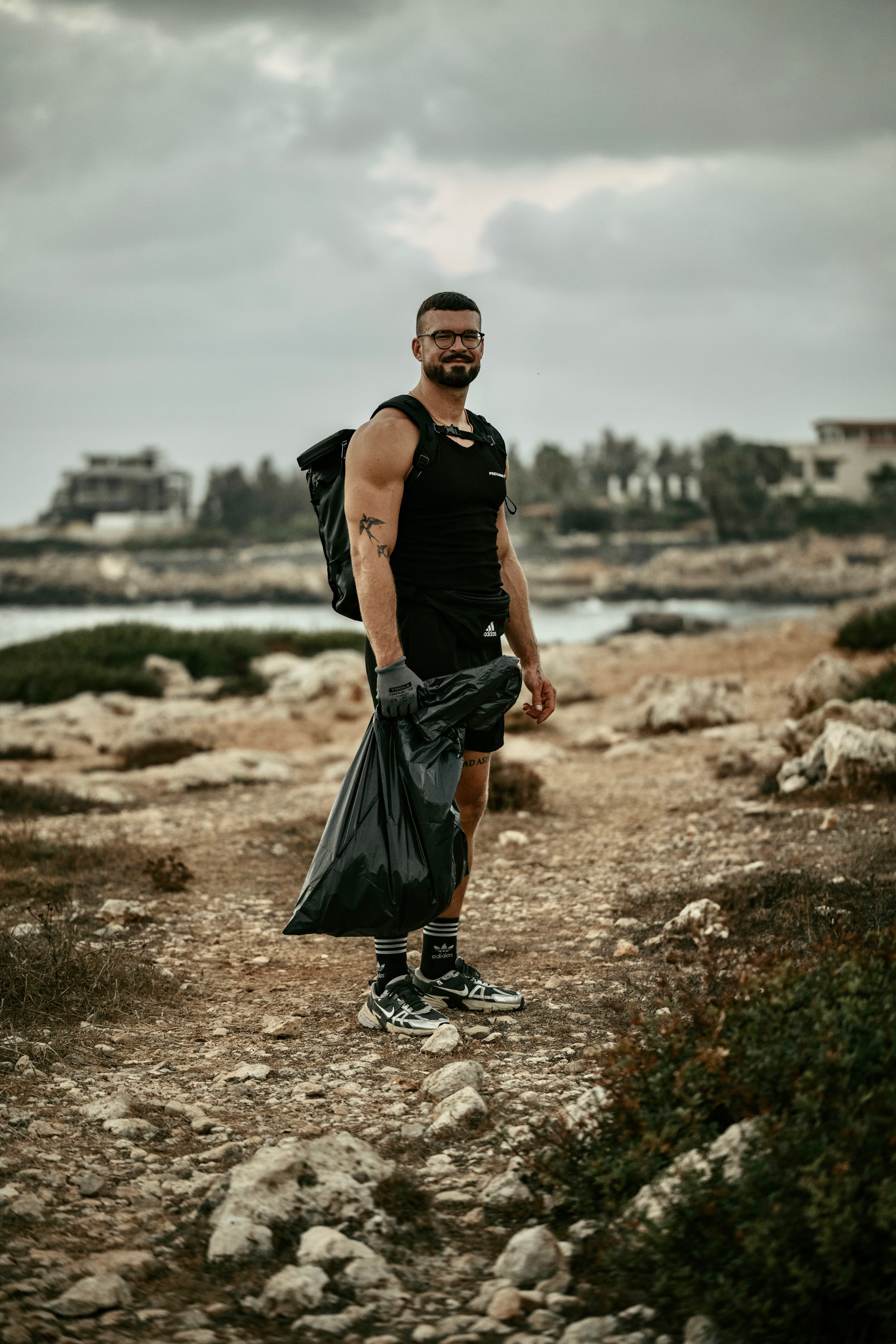 Niklas picking up litter to keep Cyprus clean